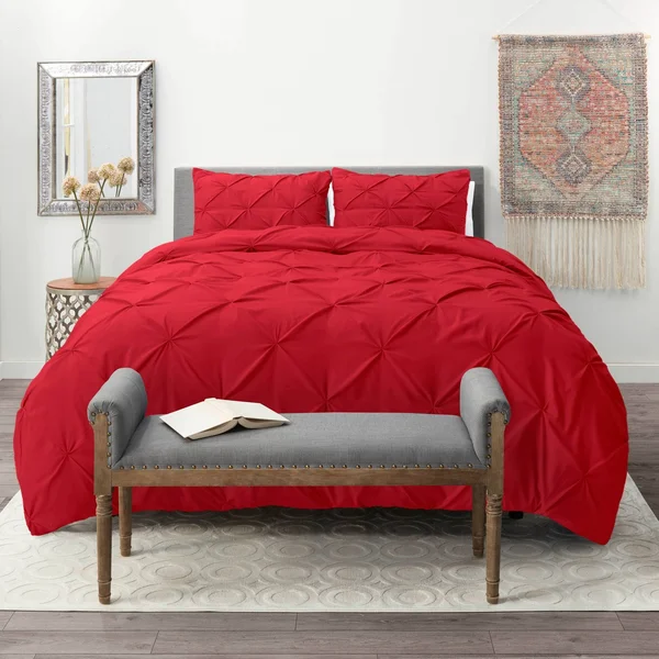 Nestl Pinch Pleat 3-Piece Duvet Cover Set - Mauve - Full, 68 x 90 inches