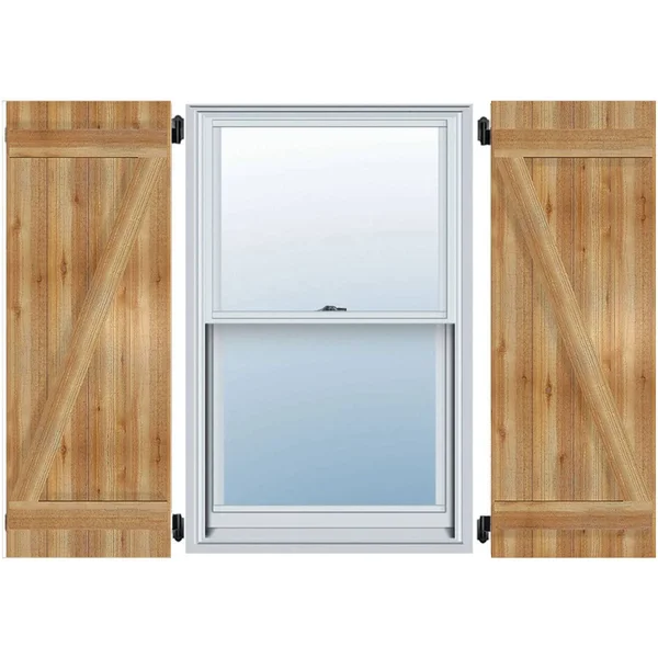 10 3/4x22W x 60x22H TimberCraft Two 5 3/8x22 Boards Joined Board-n-Batten Shutters w/Z-Bar, Rough Sawn Western Red Cedar (Per Pa