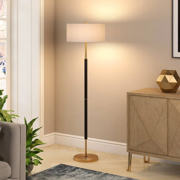 Simone 61-1/2 in. Matte White and Brass 2-Bulb Floor Lamp