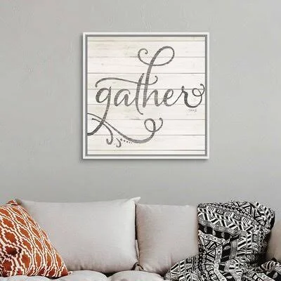 Simple Words Gather by Marla Rae - Textual Art Print on Canvas Gracie Oaks Format: White Floater Framed Canvas - Size: 32x22 H x