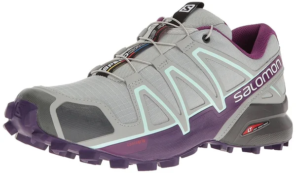 Salomon Women's Speedcross 4 Running Trail Shoes Quarry - Acai, Fair Aqua 5.5