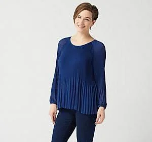 Laurie Felt Pleated Chiffon Top - Size Medium, Navy