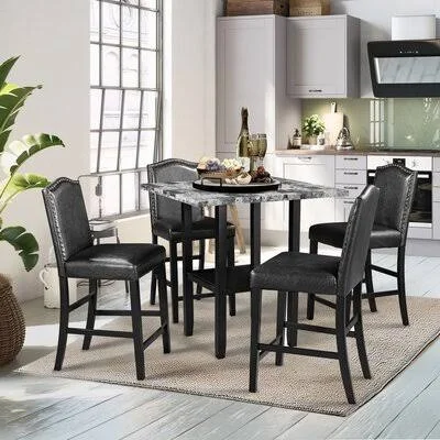 Besije 5 - Piece Counter Height Dining Set Red Barrel Studio Table Top Color: Gray Maple - Chair Color: Black