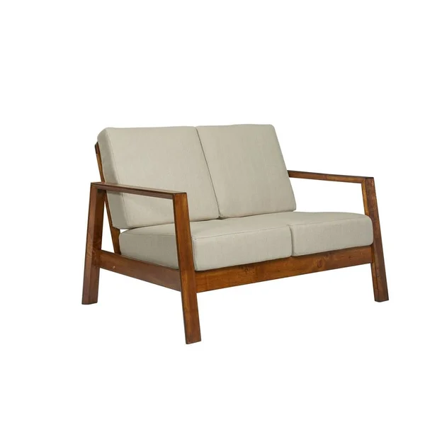 Carson Carrington Horuphav Mid-Century Tan Linen and Wood Loveseat