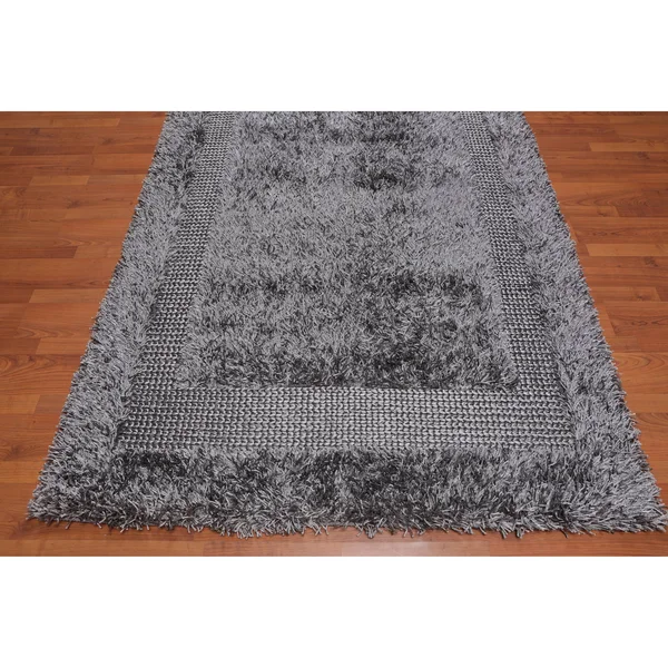 Hand Made Shag Silver Grey, Shag Polyster Modern & Contemporary Oriental Area Rug (5x7) - 5& x 7&6x22