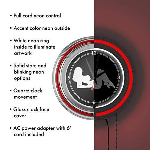 Shadow Babes - A Series - Clock w/ Two Neon Rings - Red