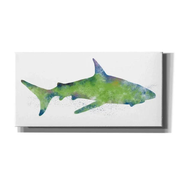 'Watercolor Shark II' by Linda Woods - Canvas Wall Art 24 x 12