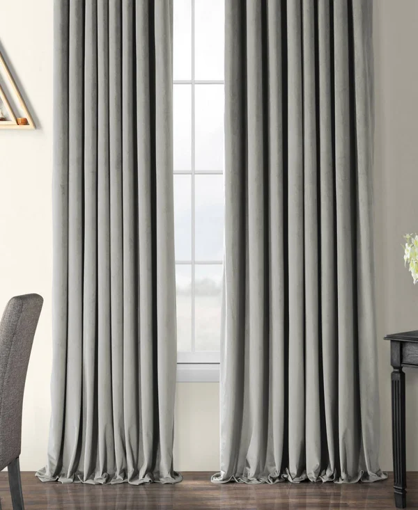 Exclusive Fabrics Signature Velvet Extra Wide Grommet Blackout Curtain (Silver Grey - 100 x 84)