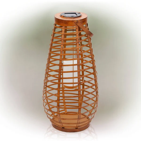 Alpine Small Metal Cylinder Solar Lantern with Flickering LED Lights