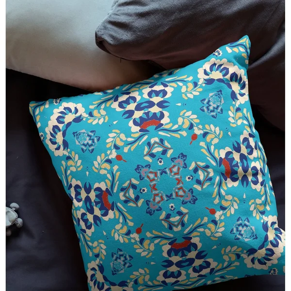 Earth and Heaven Suede Zippered Pillow W Insert in Blue 20x22x20x22