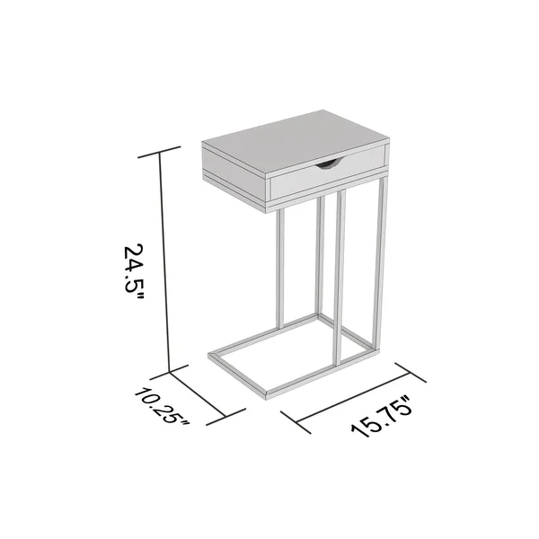 Safdie & Co. Accent Table C-Shaped Dark Grey Wood 1 Drawer Black Metal 81058Z74