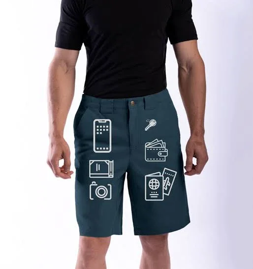 Men's Hidden Cargo Shorts, Blu, Multi-Pocket, 44, SCOTTeVEST