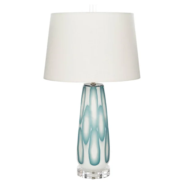 Lexi Coastal Beach - Luminous Teal Accents White Ceramic Table Lamp, Blue, Kathy Kuo Home