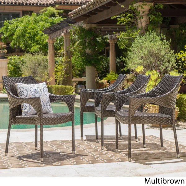 Miranda Outdoor Wicker Stacking Dining Chairs, Set of 4, Multibrown