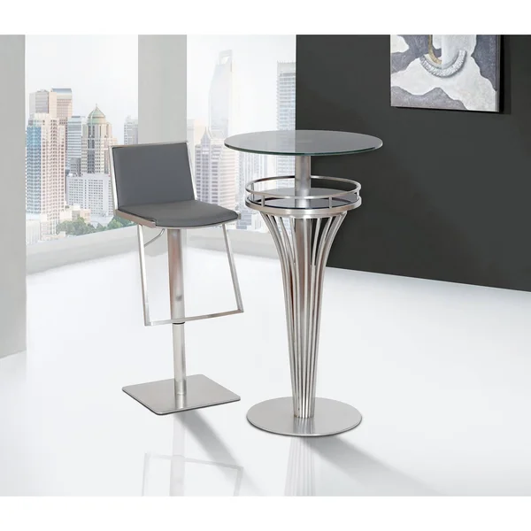 Armen Living Ibiza Adjustable Brushed Stainless Steel Barstool, Gray