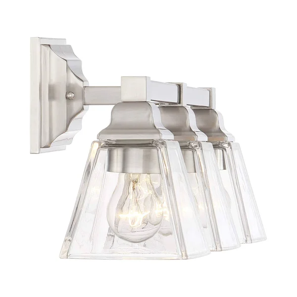 Regency Hill Modern Wall Light Satin Nickel Hardwired 20x22 Wide 3-Light Fixture Clear Glass for Bathroom Vanity