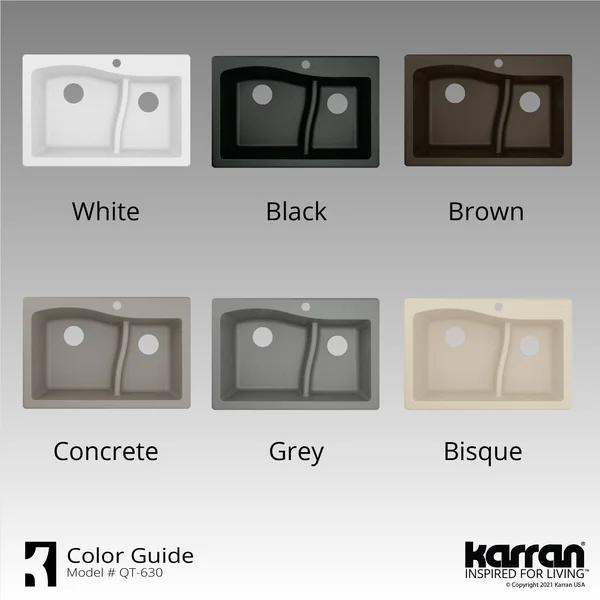 Karran Top Mount Double Bowl Quartz Sink, Black