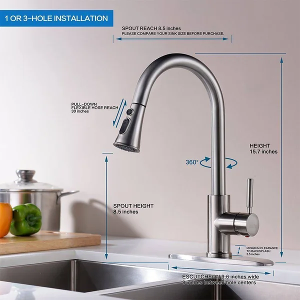 Kitchen Faucets with Pull Down Sprayer - Kablle Commercial Single Handle Brushed Nickel Kitchen Faucet - Single Level High Arch P