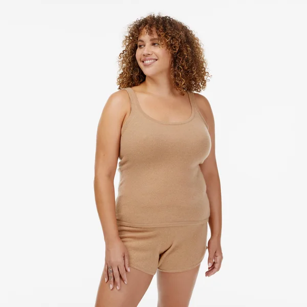 L Camel Cashmere Short Lounge Set, Italic
