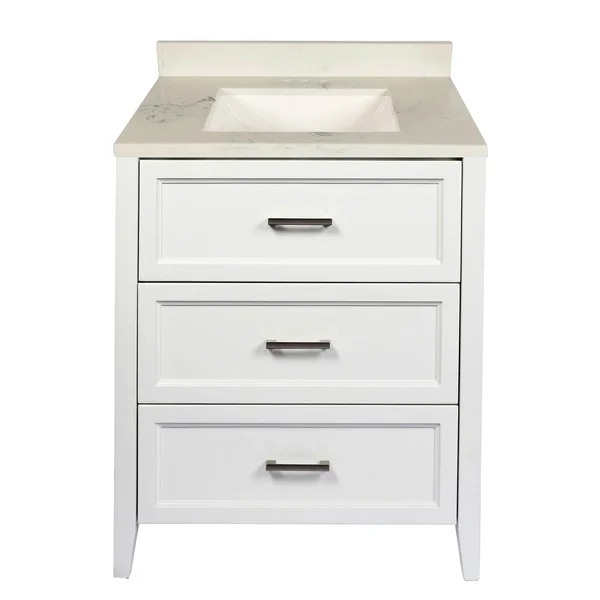 Capri Bath Vanity with Cultured Marble or Quartz Stone Top (Color: White - Vanity Top: Quartz Galaxy Black, Size: 31x22)