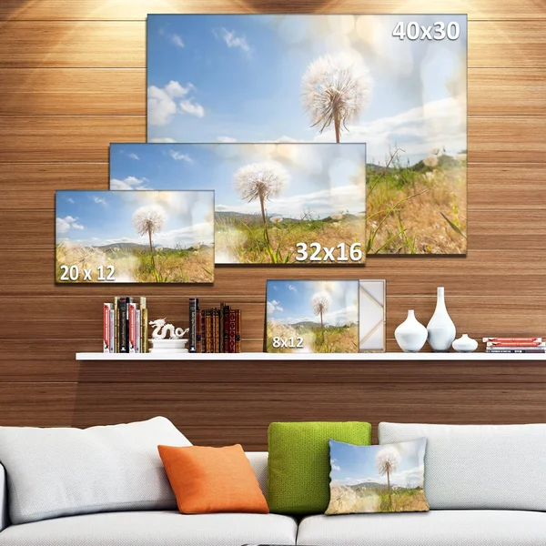 Design Art &Blooming Dandelion Under Bright Sky& Photographic Print on Wrapped Canvas, Size: 30 inch x 40 inch, White