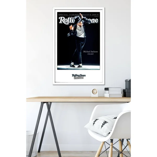 Trends International Rolling Stone Magazine - Michael Jackson 09 Framed Wall Poster Prints White Framed Version 22.375x22 x 34x2
