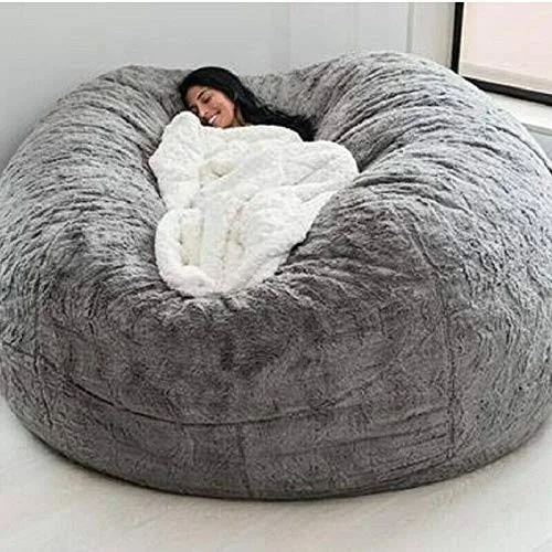 7ft Giant Fur Bean Bag Cover No Filler Soft Fluffy Fur Portable Living Room Lazy Sofa Bed Cover Without Filler (Color : Light Gr