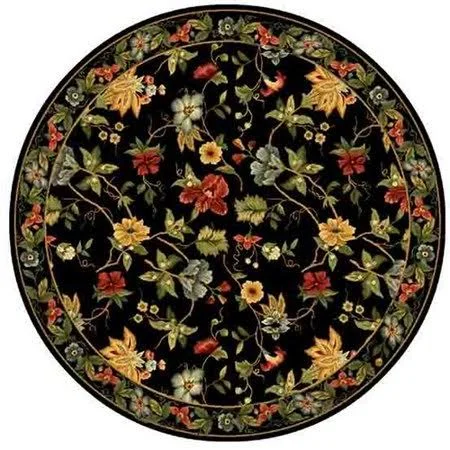 Charlton Home Helena Hand-Hooked Wool Black/Red/Greenl Area Rug, Size: Round 8&