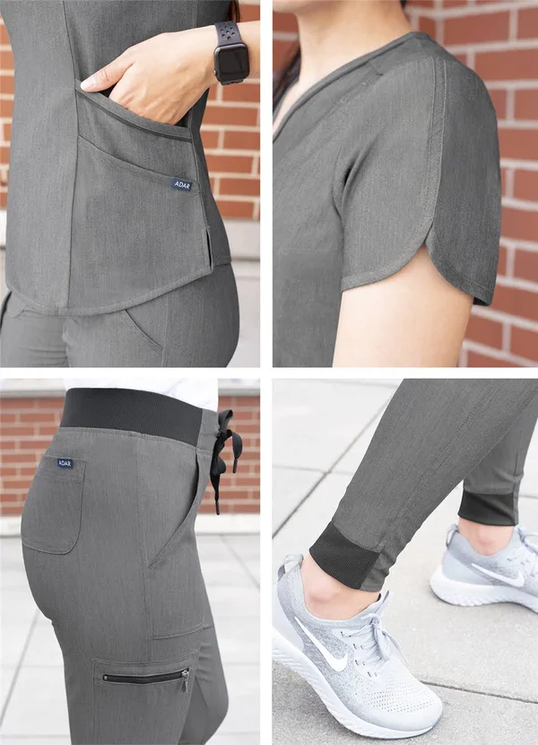 Adar Pro Modern Athletic Scrub Set for Women - Modern V-Neck Scrub Top & Yoga Jogger Scrub Pants