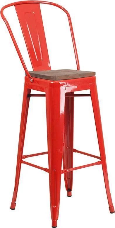 Flash Furniture 30x22 High Metal Barstool with Back and Wood SEAT, Mint Green