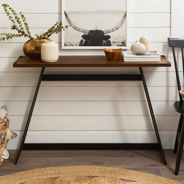 Carbon Loft Kenyon Metal Wrap Entry Table - Dark Walnut