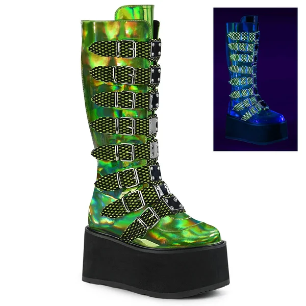 Demonia Women's Damned 318 Knee-High Platform Buckle Boot - Size: 8, Black Velvet