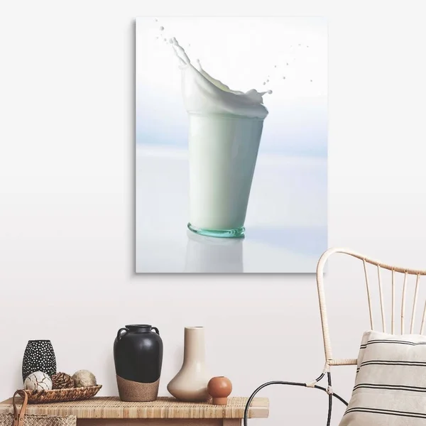 Milk splashing in glass - Large Solid-Faced Canvas Wall Art Print, Great Big Canvas