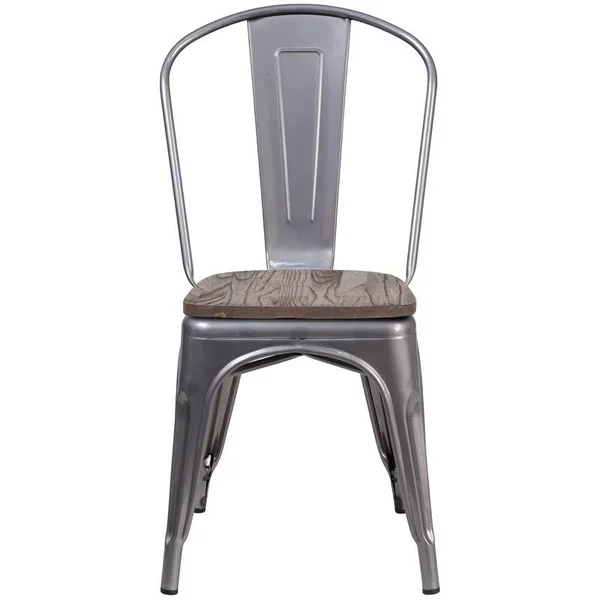 Bowery Hill Metal Stackable Dining Side Chair in Gray