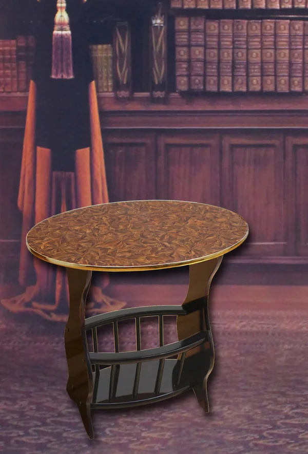 Espresso Oval Side Table with Magazine Holder - Cherry Brown