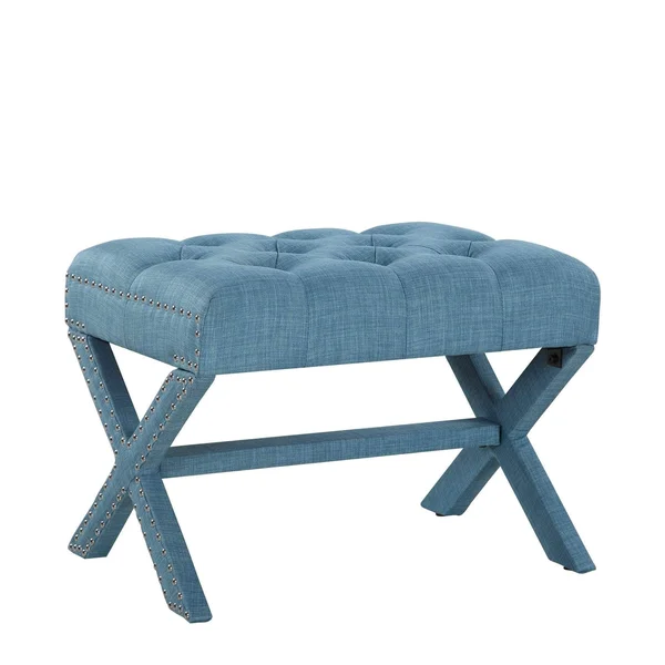 Chic Home Paige Plum Updated Neo Traditional Polished Nailhead Tufted Linen x Ottoman