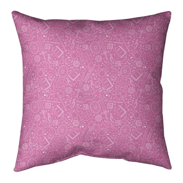 White Accent Classic RPG Pattern Throw Pillow - 14 x 14 - Black & White - Cotton