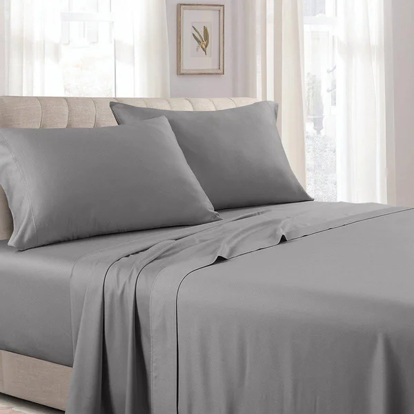 Royal Tradition Cotton Bed Sheets 600 TC Solid Sateen Queen - Gray
