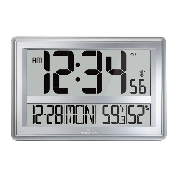 Marathon CL030056SV Jumbo Atomic Wall Clock with Temperature and Humidity - 17 x 11 inches