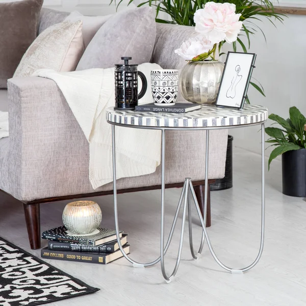 Adore Decor Zahra Round Side Table Black and White
