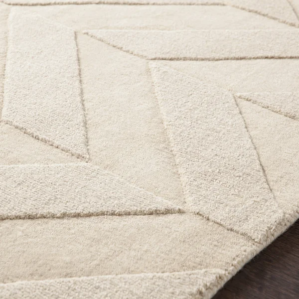 Solid BHS-0022391 Loomed Wool Ivory Chevron Area Rug, 4' x 6'