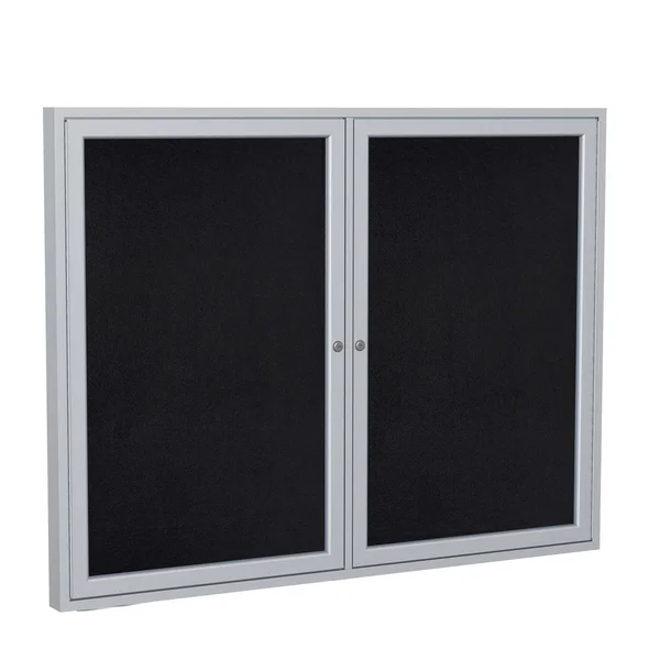 Ghent 2-Door Satin Enclosed Recycled Rubber Bulletin Board, 36x22 x 48