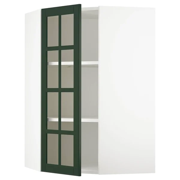 IKEA - SEKTION Corner Wall Cabinet with Shelves - white/Bodbyn Dark Green, 26x15x40 89313795