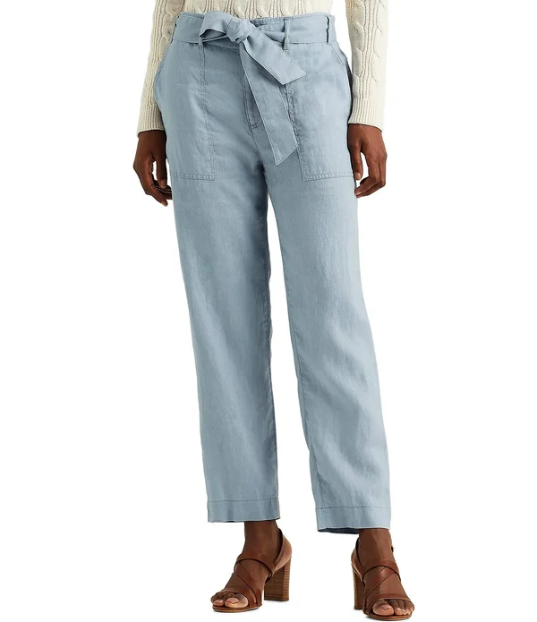 Lauren Ralph Lauren Linen Straight Leg Pants - Dust Blue