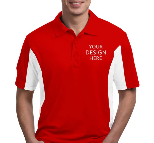 Custom Embroidered Sport - Tek Men's Polo Shirts - Men's Side Blocked Micropique Sport-wick? Coaches Polo, Size: L, True Red/W