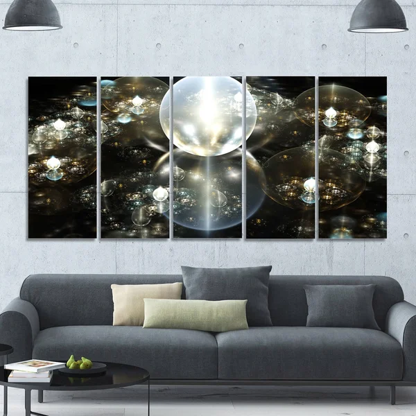 Design Art 'Golden Water Drops on Mirror' Graphic Art Print Multi-Piece Image on Canvas, Size: 60 in. Wide x 28 in. High - 5 Equ