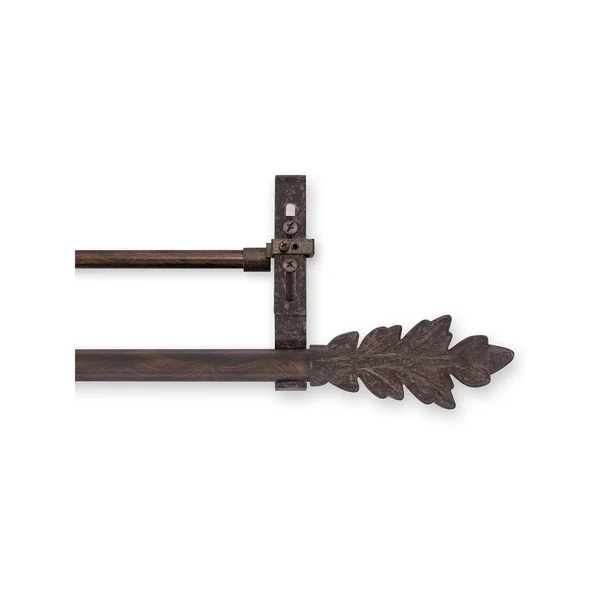 Pinnacle Leaf Convertible Double Curtain Rod, Brown, 74-98