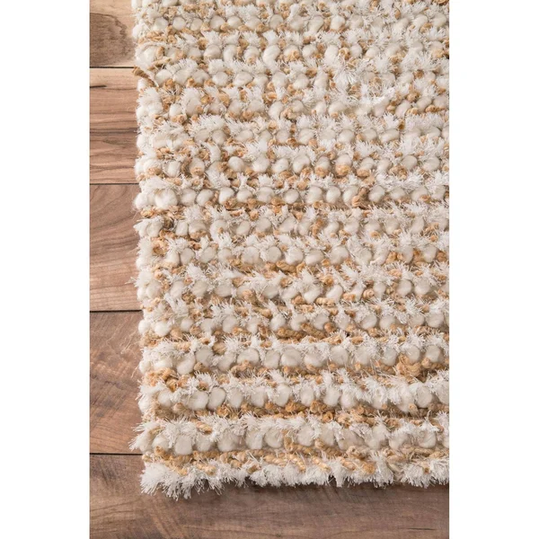 nuLOOM Remona Hand Hooked Casual Solid Shag Natural 5& x 8& Area Rug