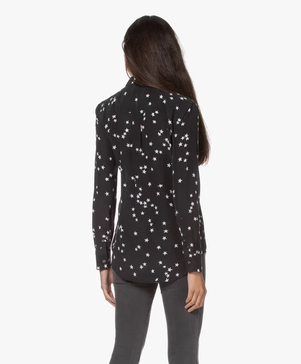 Equipment Slim Signature Silk Shirt - Black Star - L
