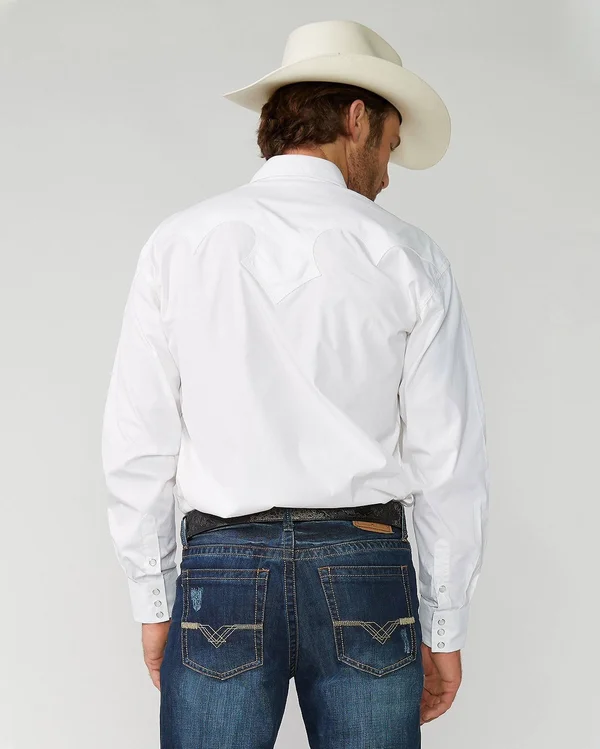 Stetson Western Shirt Mens Snap Solid L/S White
